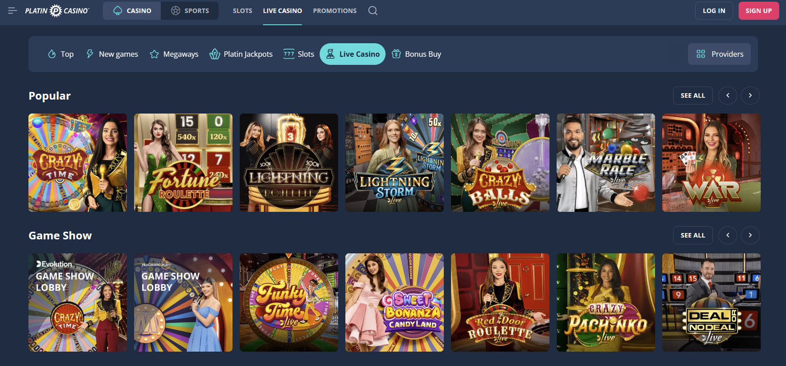 Platincasino Live Casino